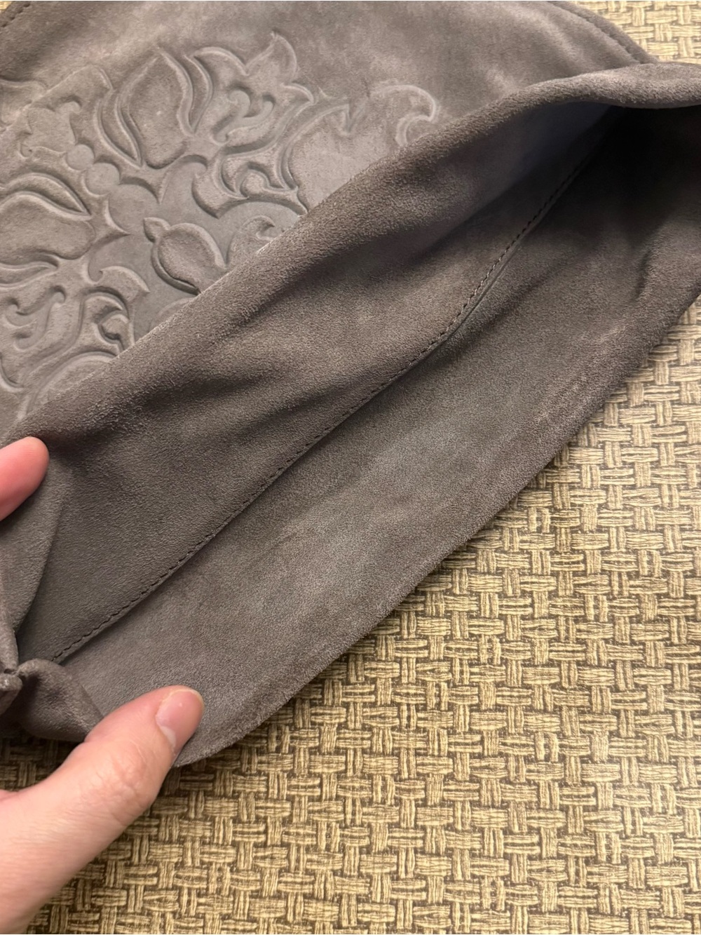 Brighton Piper Suede Medallion Shoulder Bag Taupe Gray - Picture 8 of 16